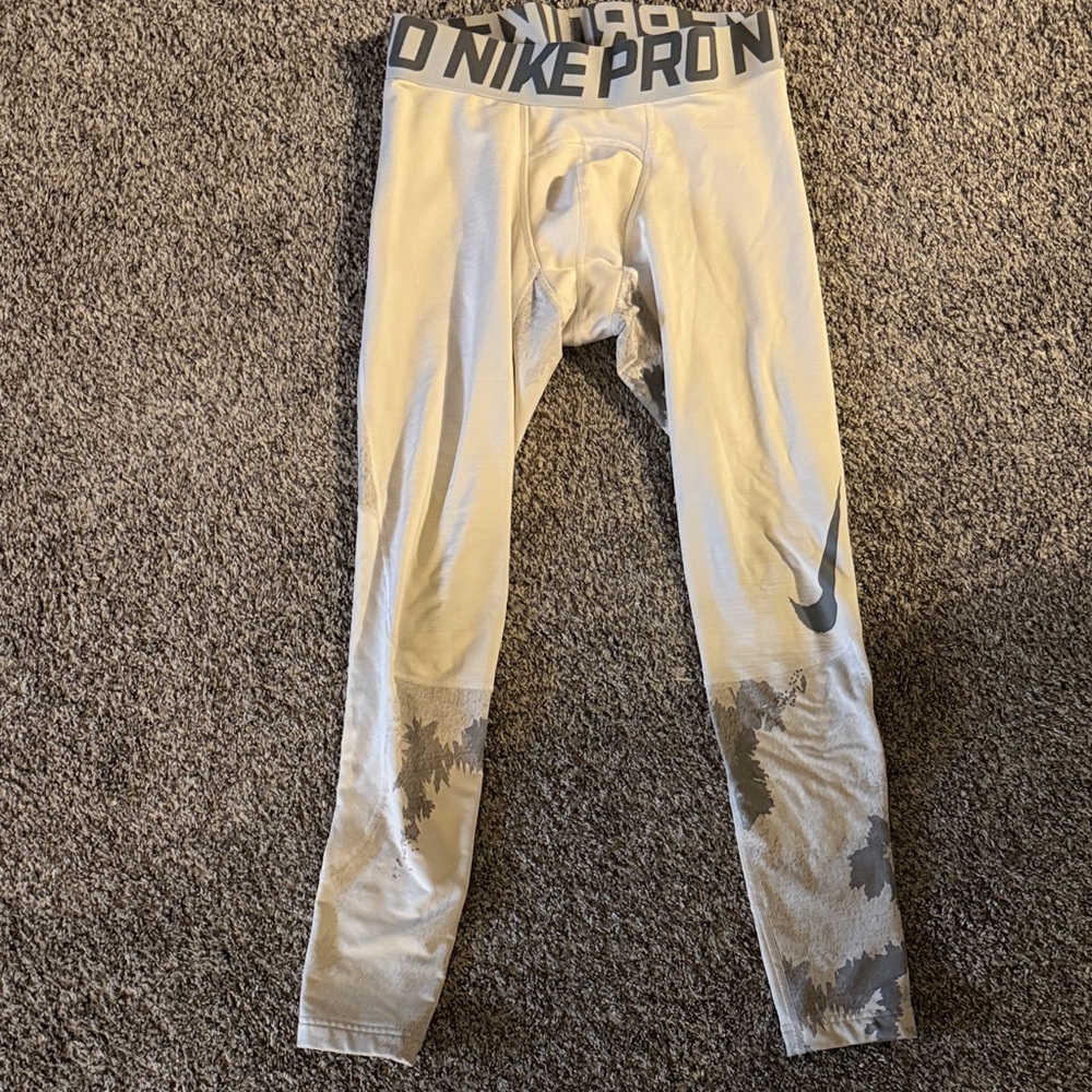 Nike Pro White and Gray Athletic Leggings